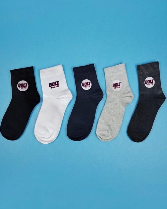 BOLT YOUTH Socks for Men Combed Cotton Crew & Calf Length Formal Socks Breathable Anti-Odour Arch Support Anti-Slip Fit Reinforced Heel & Toe Soft Durable Office & Casual Wear, Pack of 5