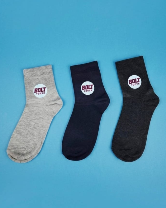 BOLT YOUTH Socks for Men Combed Cotton Crew  Length Formal Socks Breathable Anti-Odour Arch Support Anti-Slip Fit Reinforced Heel & Toe Soft Durable Office & Casual Wear, Pack of 3